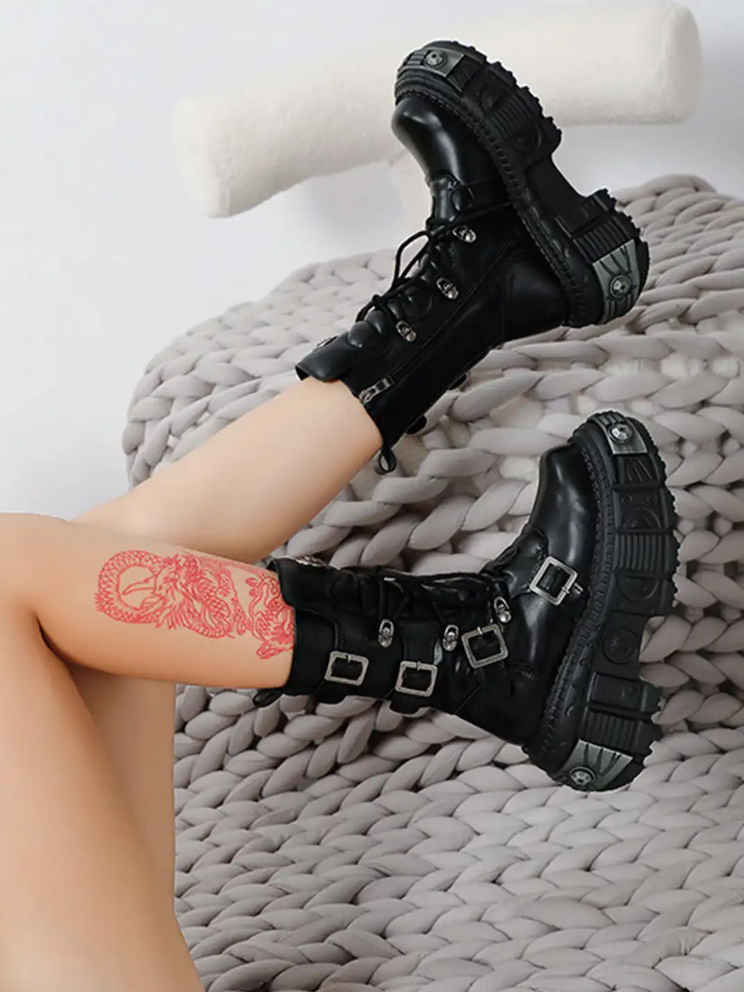 SISTER CURIE | Punk Platform Mid-Calf Combat Boots