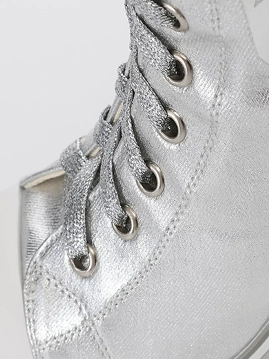 Ooops333 | Studded Print Canvas Lace-up High Heel Boots
