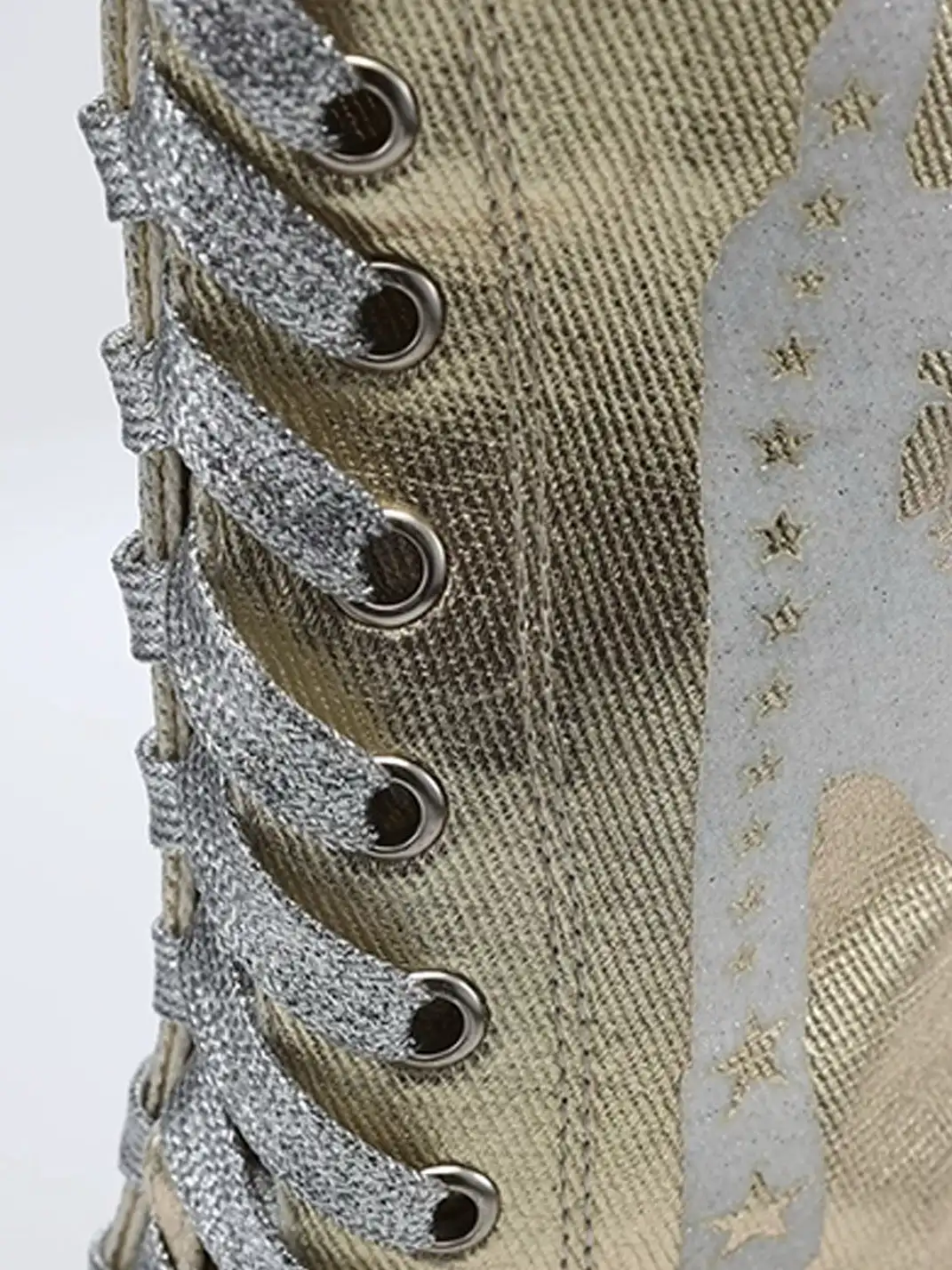 Ooops333 | Studded Print Canvas Lace-up High Heel Boots