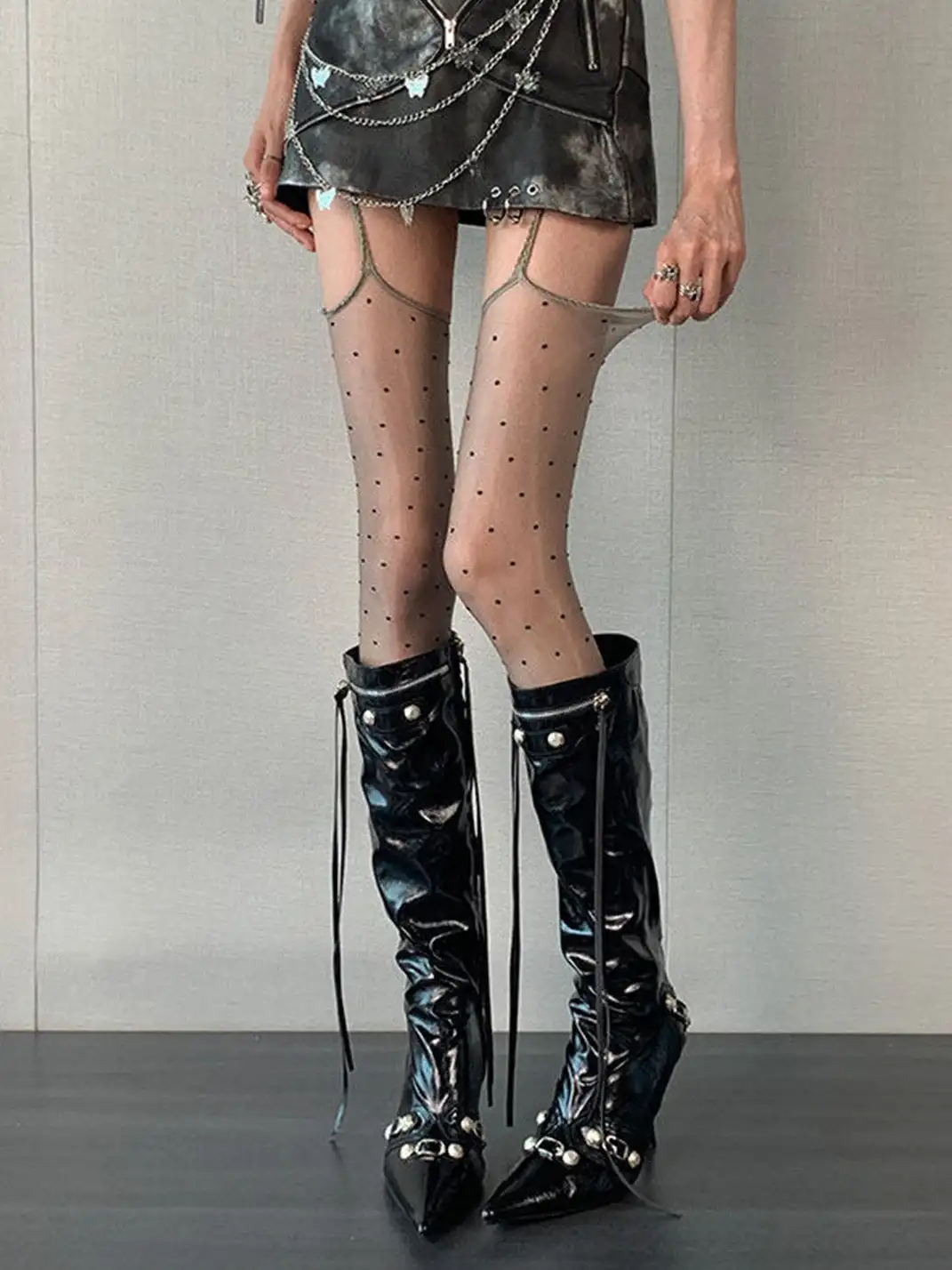 Bokior | Y2K Polka Dot Suspender Stockings