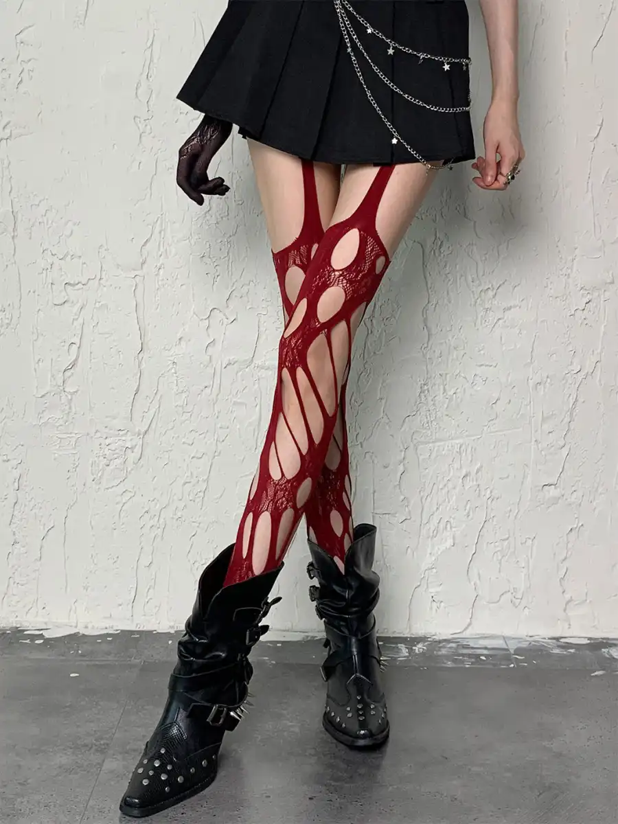Bokior | Irregularly Ripped Suspender Stockings - 3