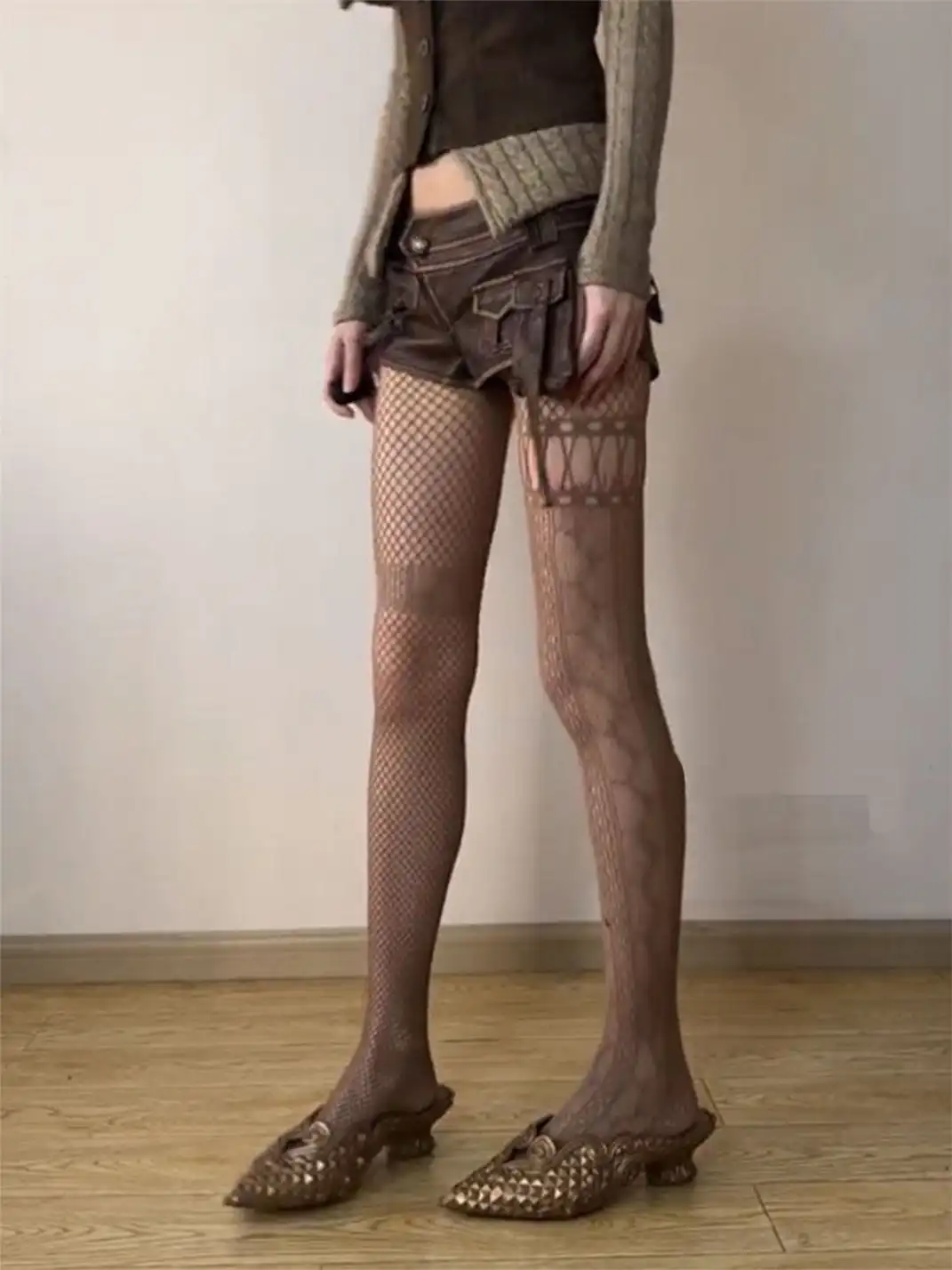 Bokior | Asymmetric Retro Jacquard Sheer Tights