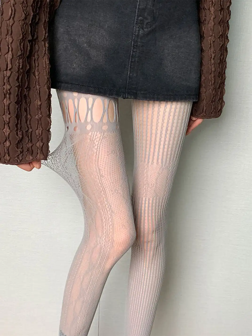 Bokior | Asymmetric Retro Jacquard Sheer Tights
