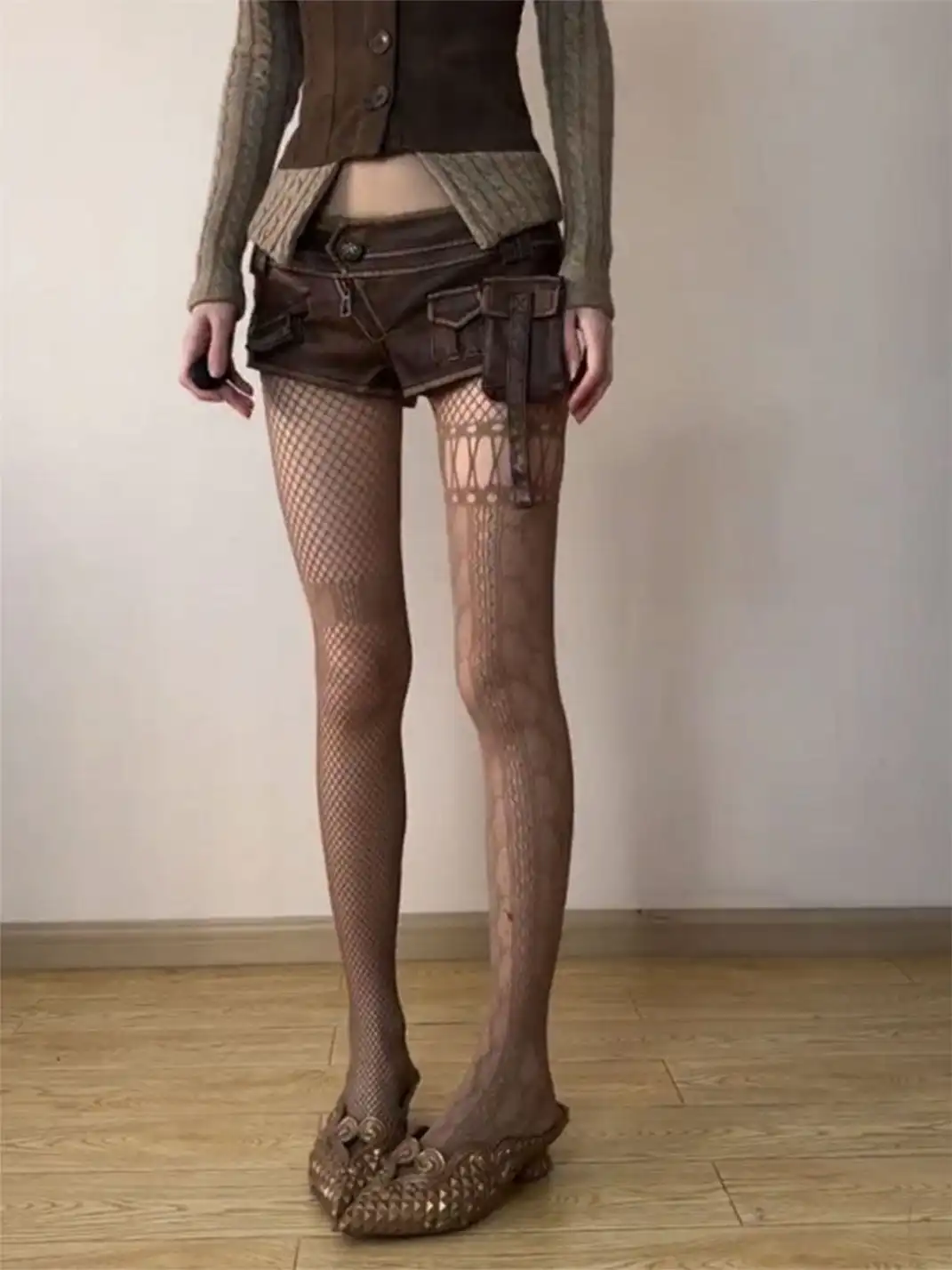 Bokior | Asymmetric Retro Jacquard Sheer Tights