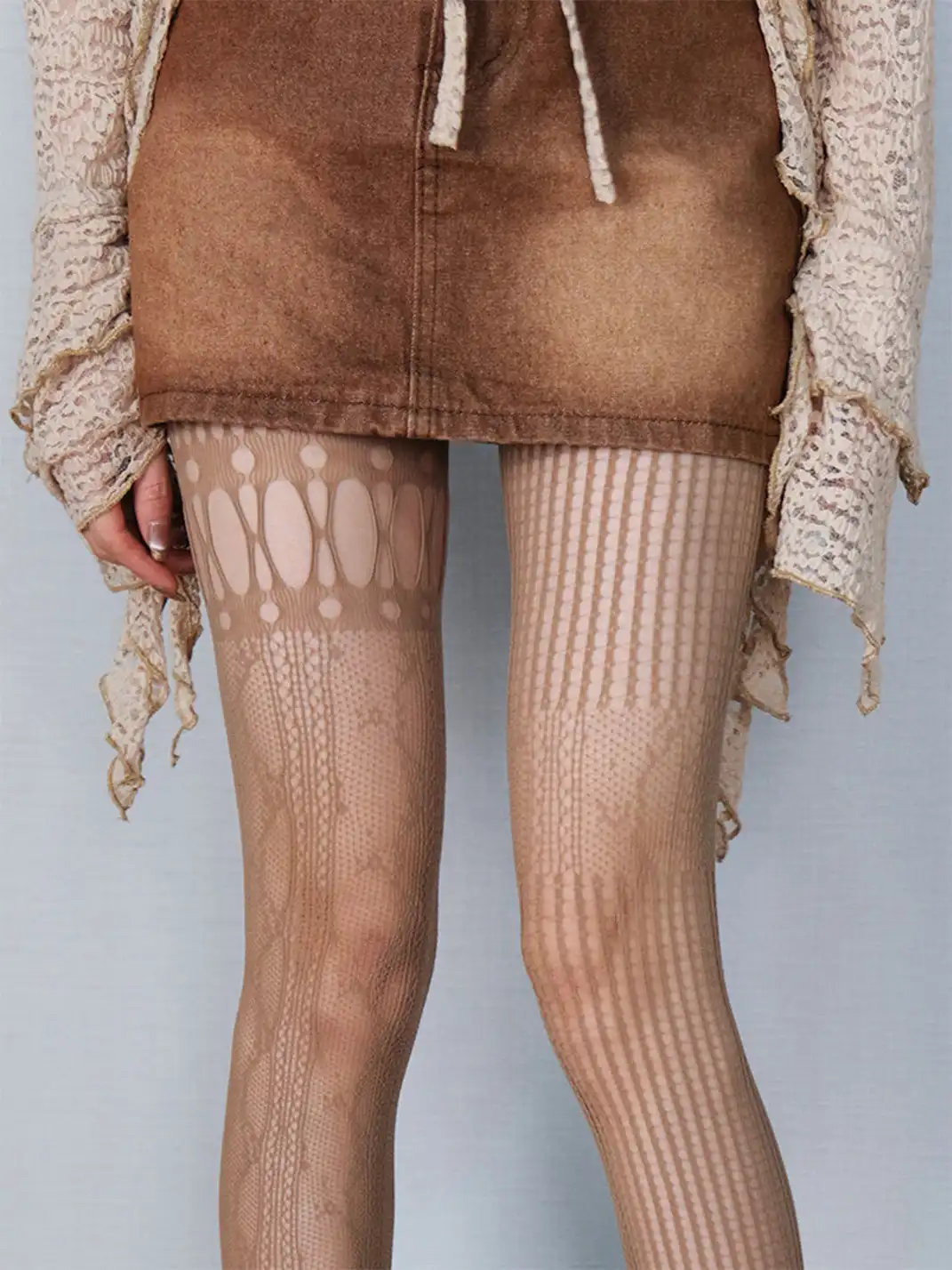 Bokior | Asymmetric Retro Jacquard Sheer Tights