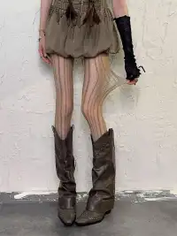 Bokior | Vintage Red Vertical Striped Mesh Pantyhose