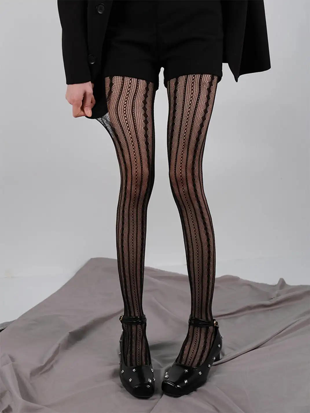 Bokior | Vintage Red Vertical Striped Mesh Pantyhose
