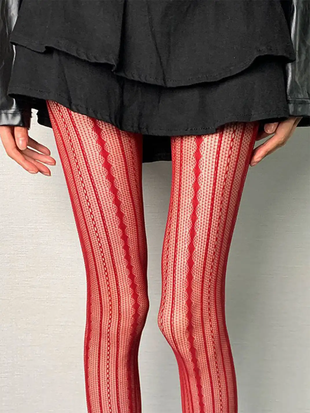 Bokior | Vintage Red Vertical Striped Mesh Pantyhose