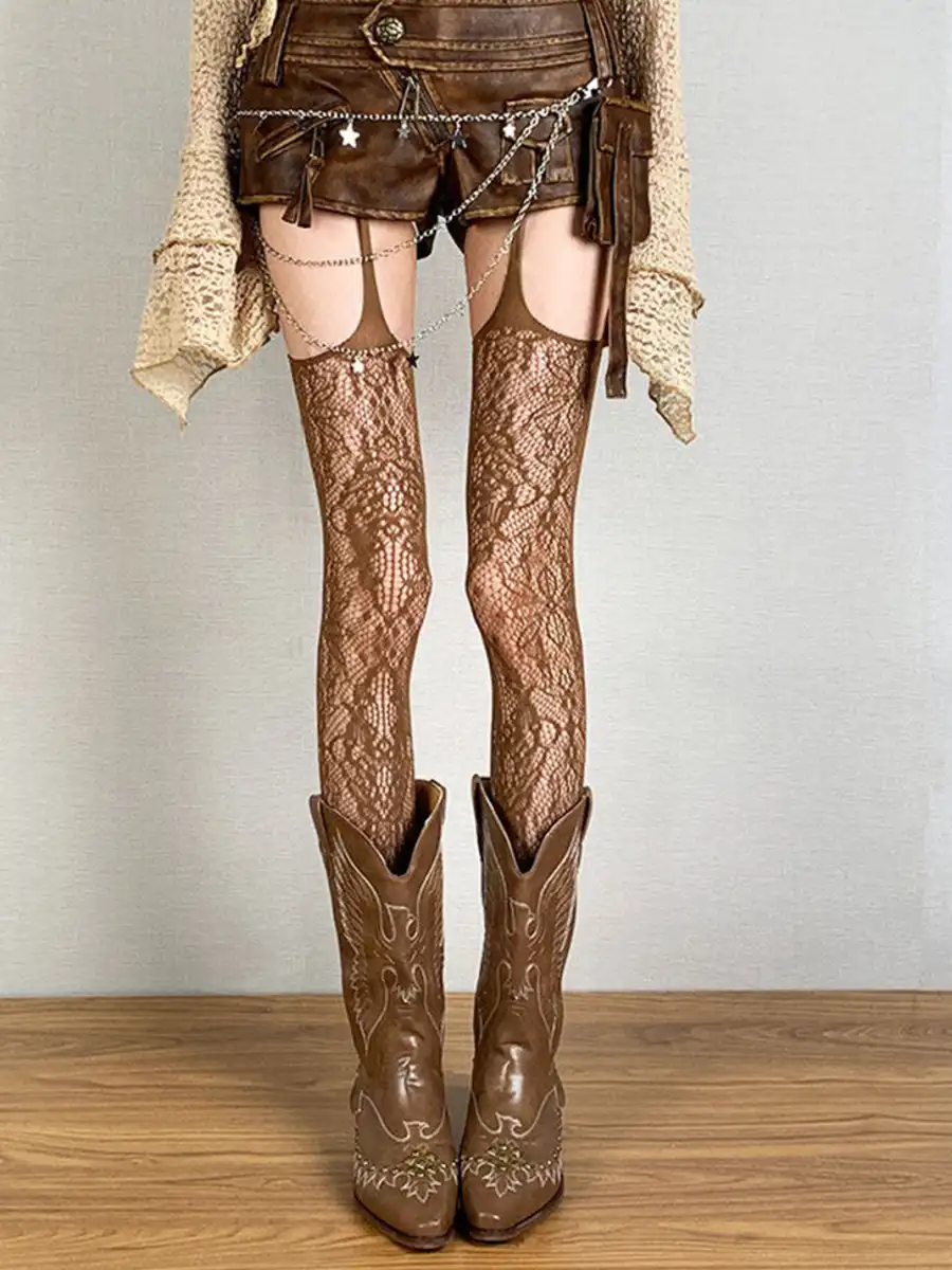 Bokior | Spaghetti Strap Jacquard Fishnet Pantyhose - 4