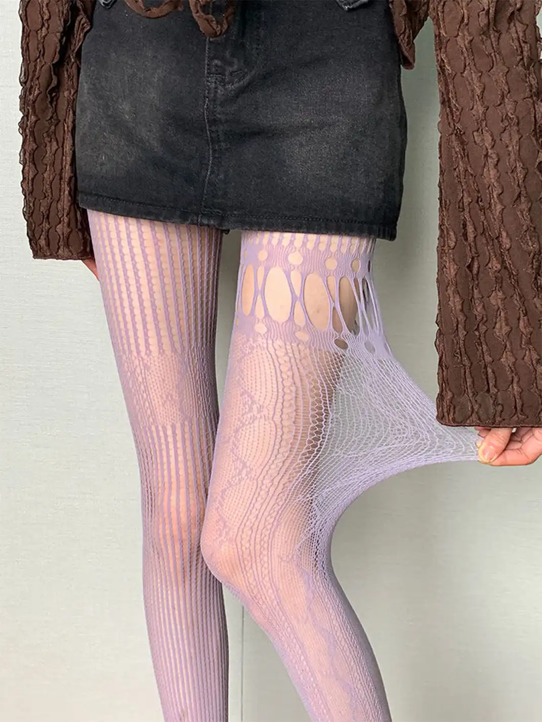 Bokior | Retro Asymmetric Jacquard Sheer Tights