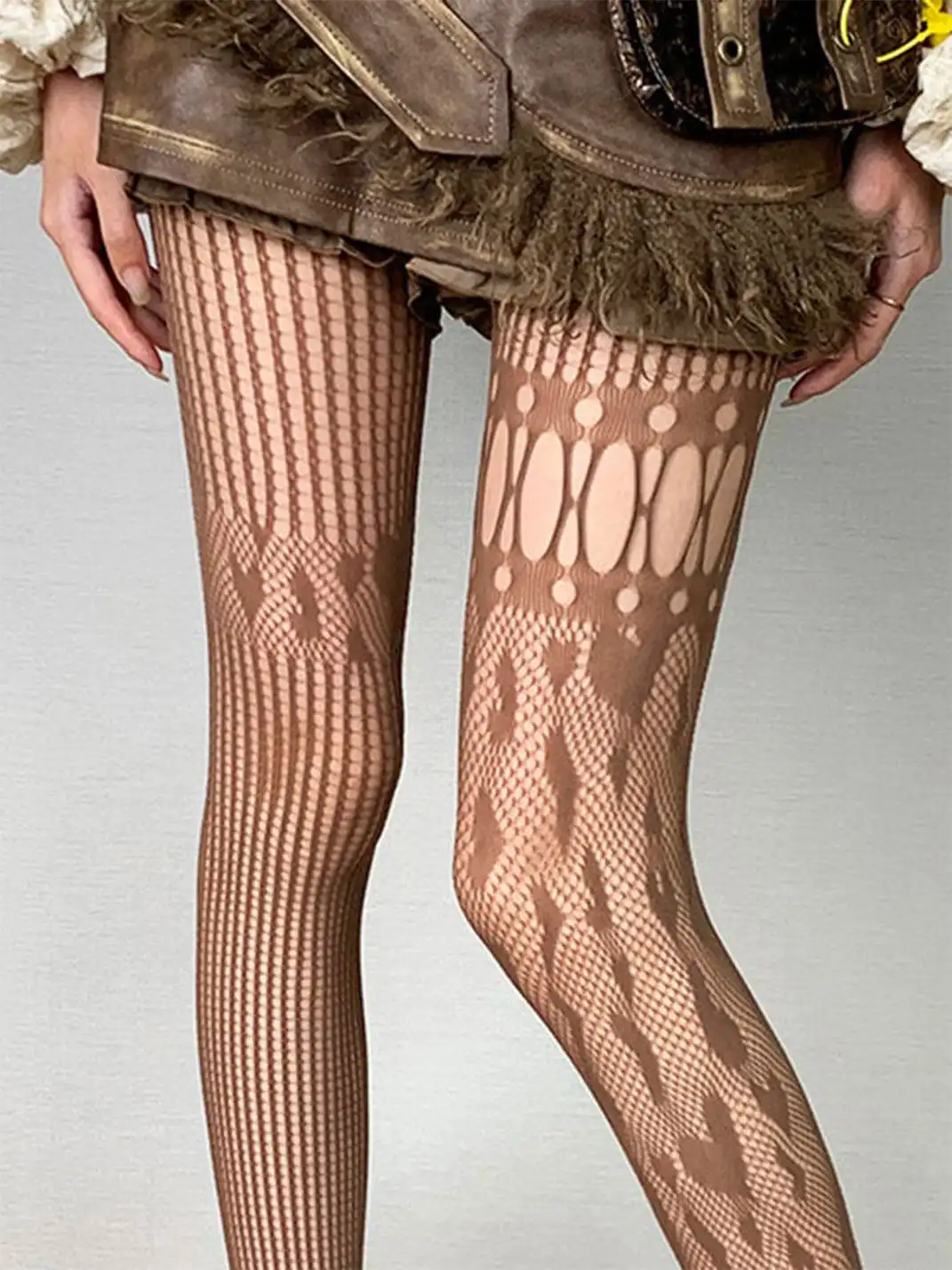 Bokior | Retro Asymmetric Jacquard Sheer Tights