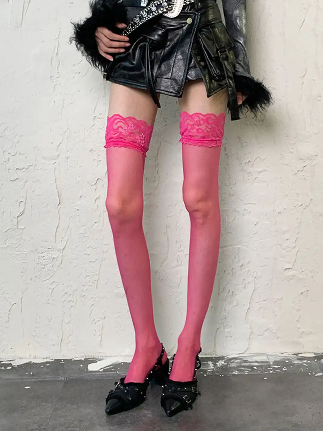 Bokior | Lace Trim Over-the-Knee Sheer Stockings