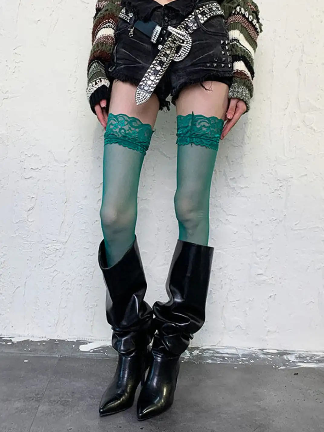 Bokior | Lace Trim Over-the-Knee Sheer Stockings