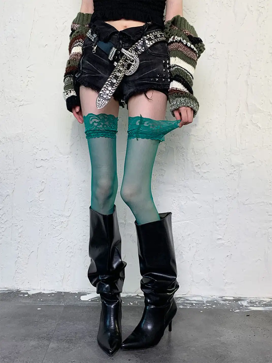 Bokior | Lace Trim Over-the-Knee Sheer Stockings
