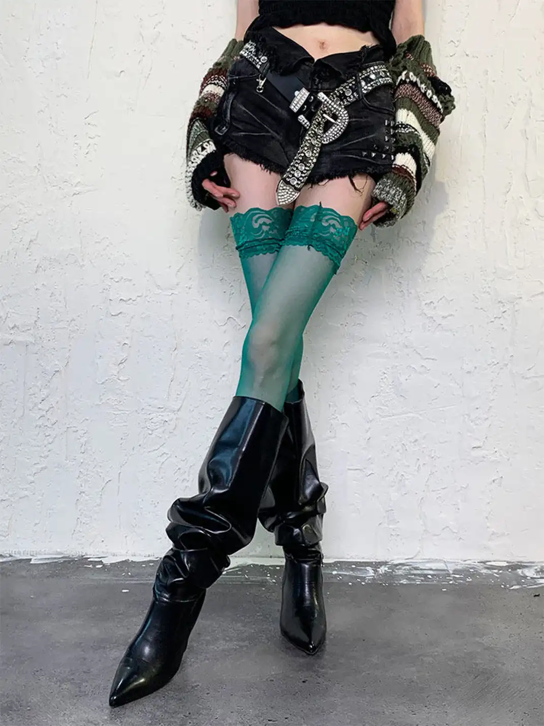 Bokior | Lace Trim Over-the-Knee Sheer Stockings