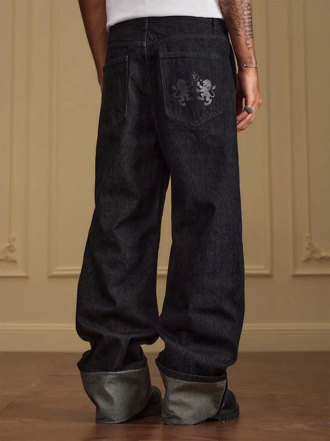 YADcrew | Folded Hem Triangle Eyelet Jeans
