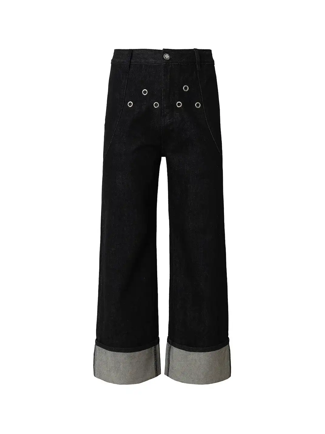 YADcrew | Folded Hem Triangle Eyelet Jeans