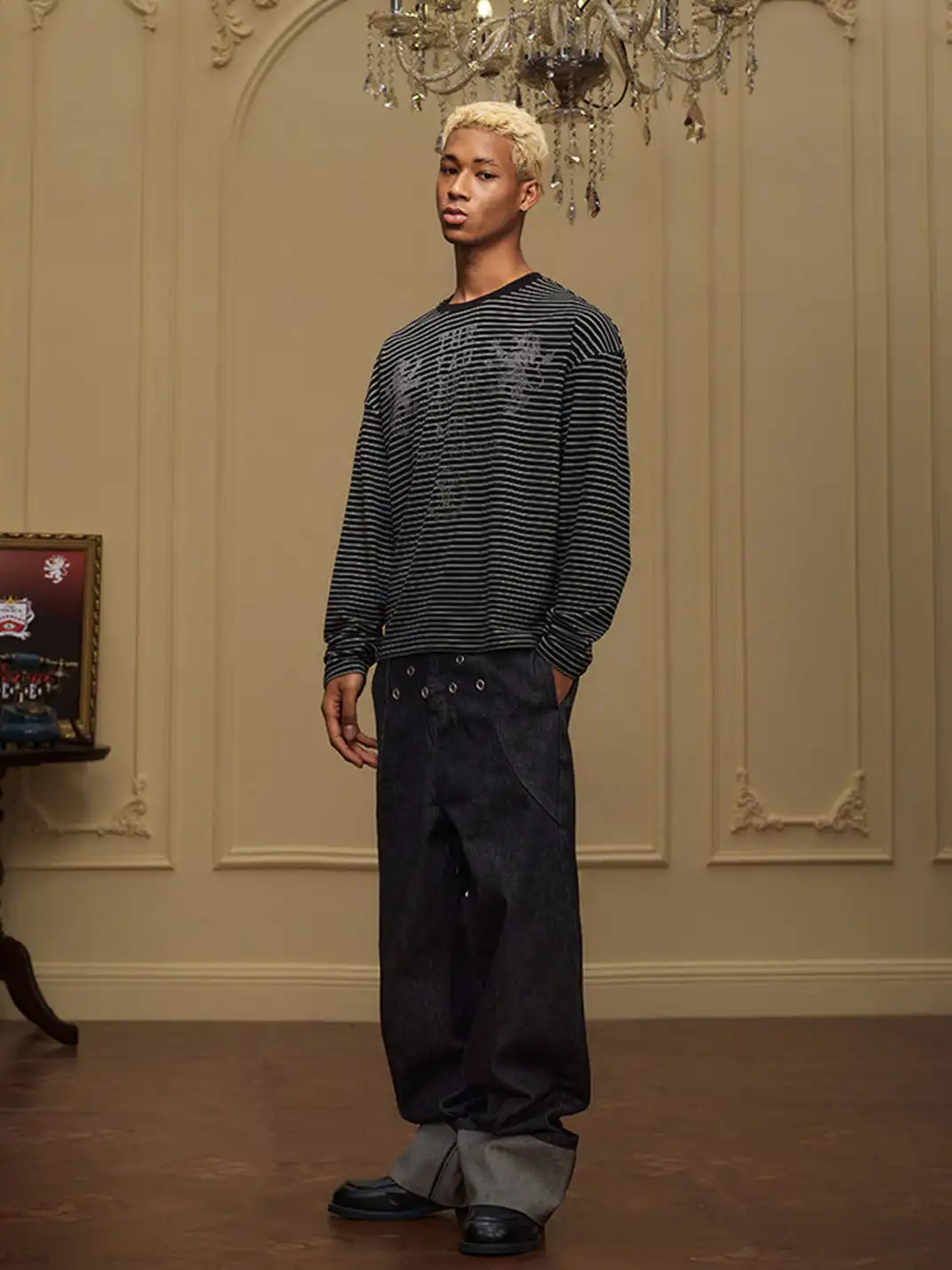 YADcrew | Folded Hem Triangle Eyelet Jeans