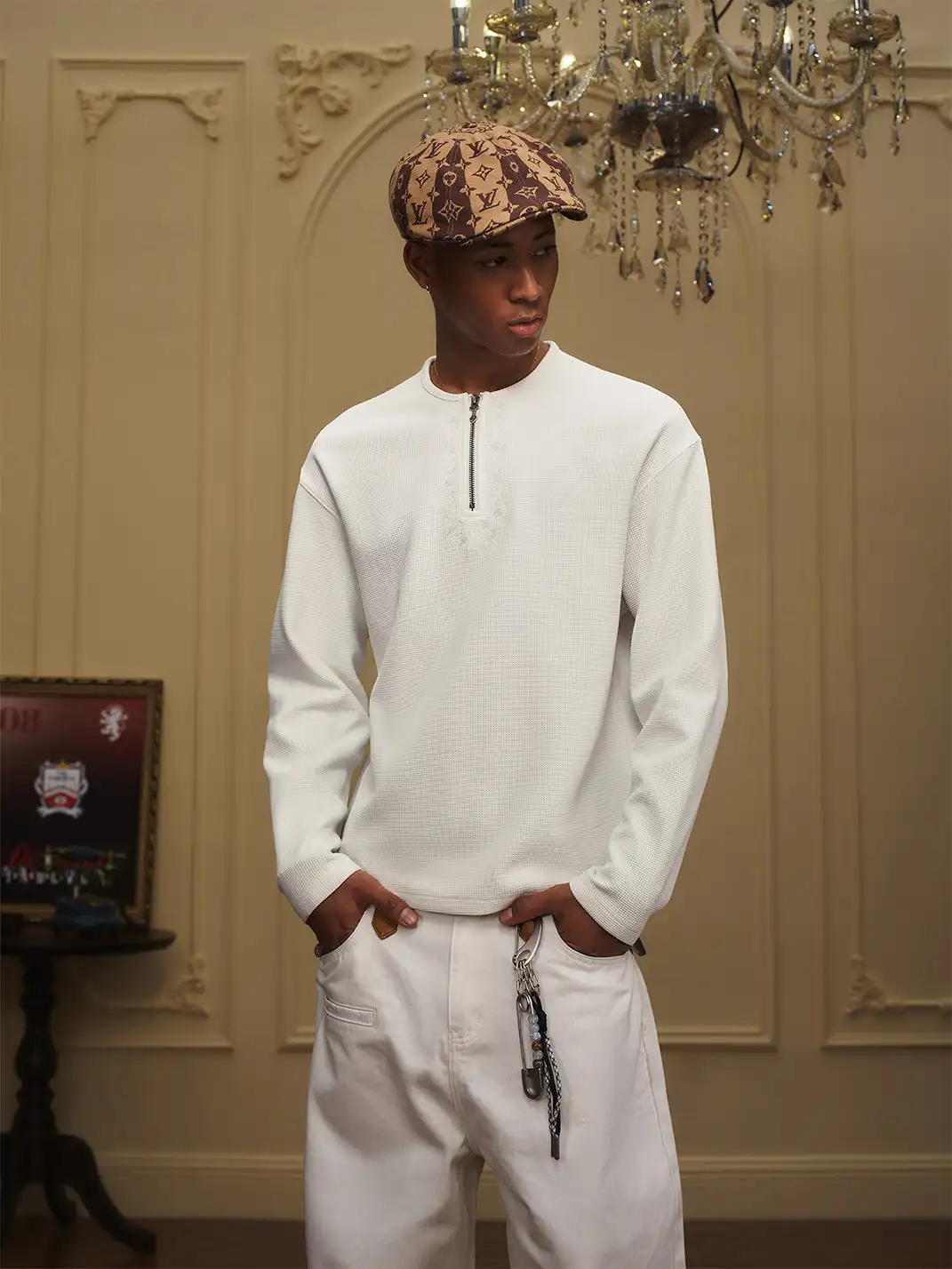 YADcrew | Half-Zip Knit Crew Neck Long-Sleeved T-Shirt
