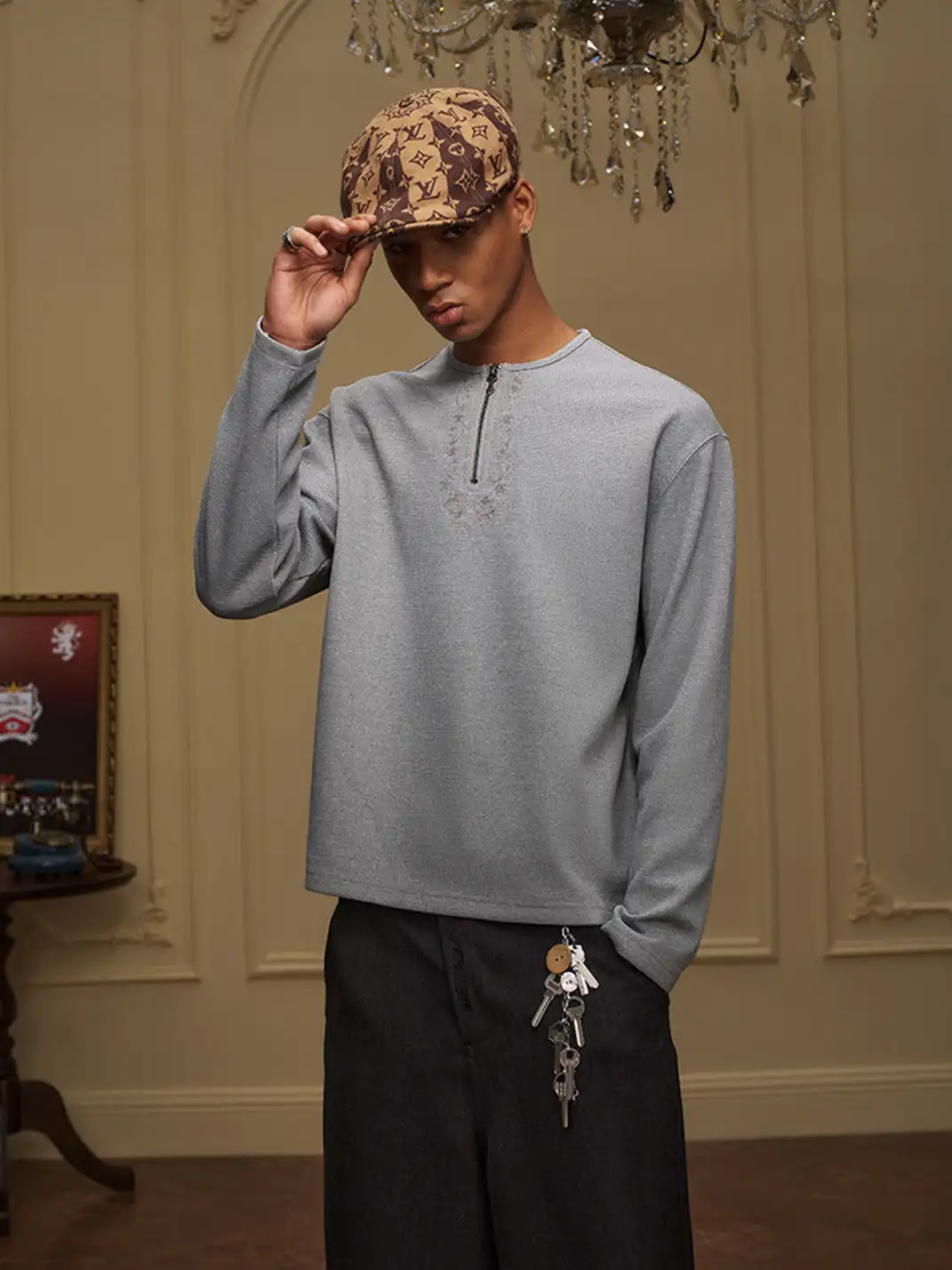 YADcrew | Half-Zip Knit Crew Neck Long-Sleeved T-Shirt