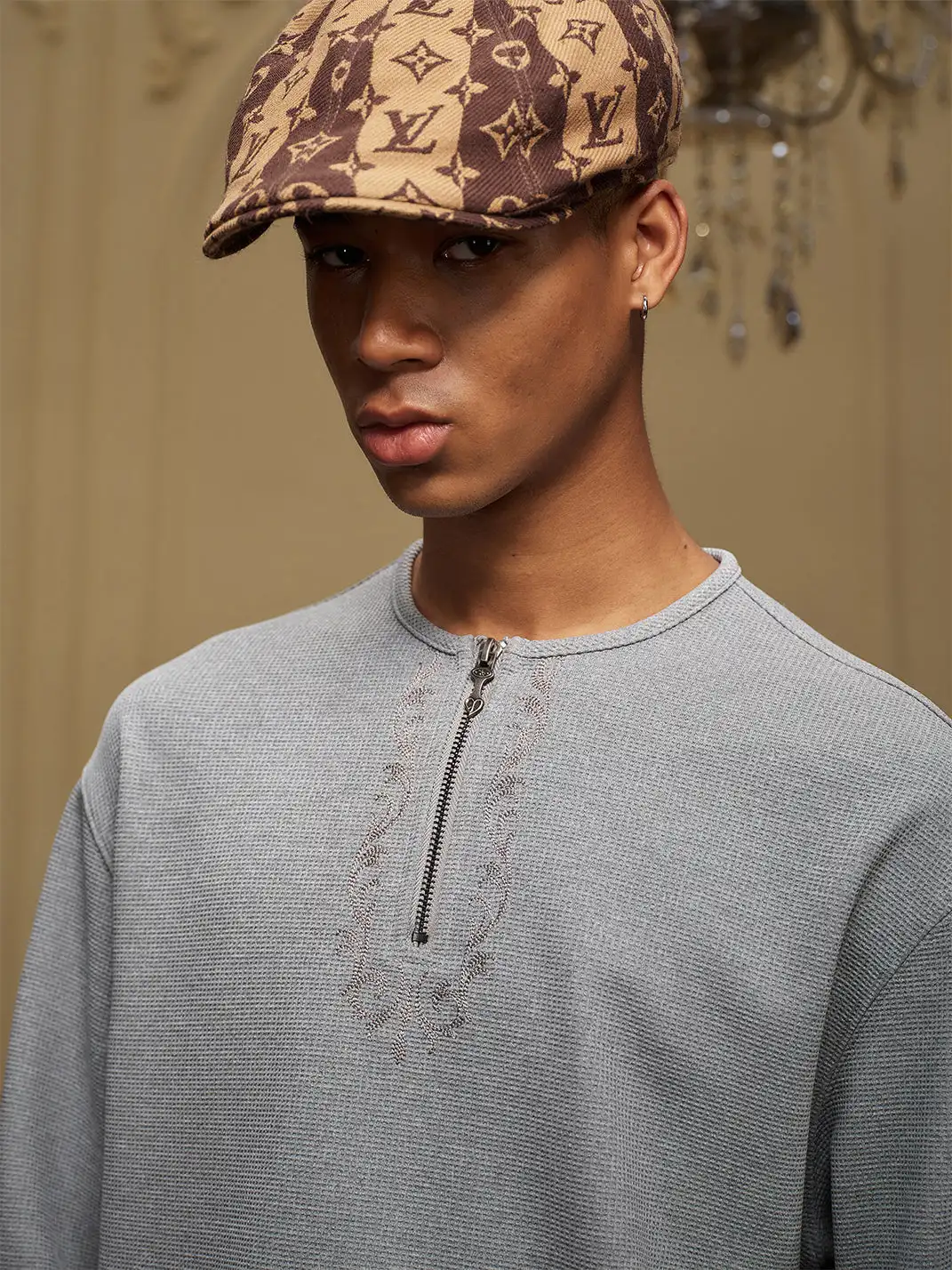 YADcrew | Half-Zip Knit Crew Neck Long-Sleeved T-Shirt