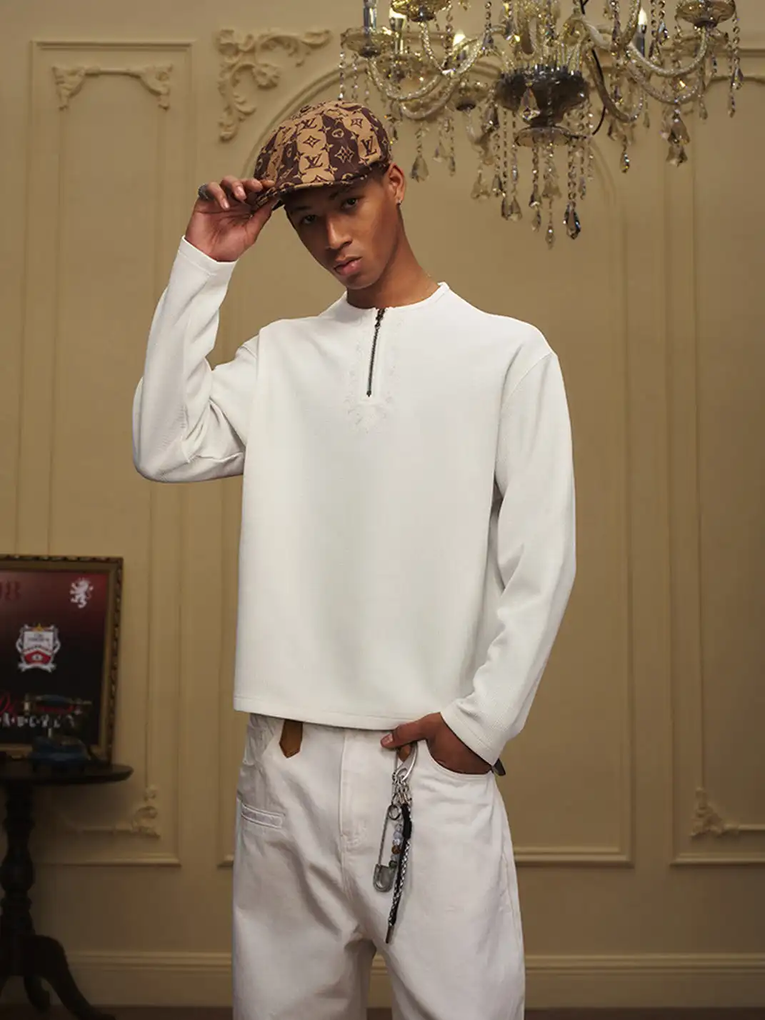 YADcrew | Half-Zip Knit Crew Neck Long-Sleeved T-Shirt