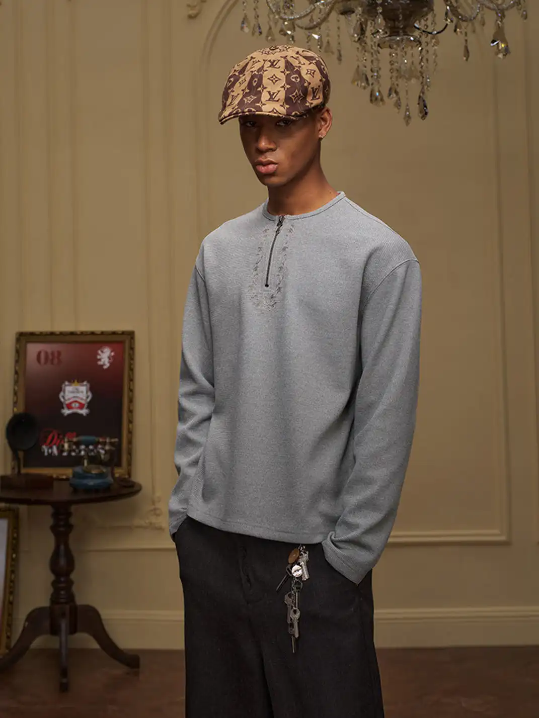 YADcrew | Half-Zip Knit Crew Neck Long-Sleeved T-Shirt