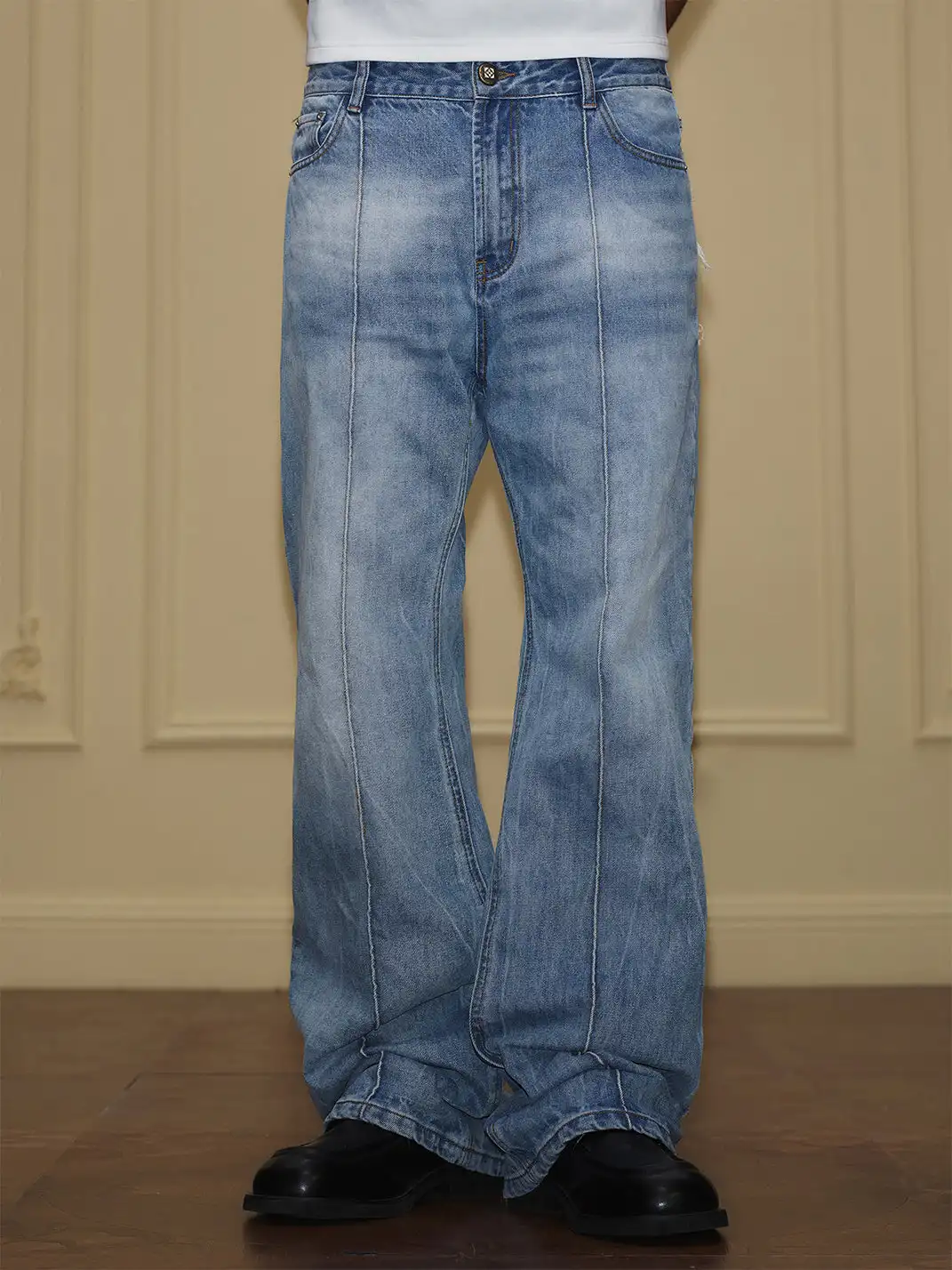 YADcrew | Frayed Print Back Pocket Lightning Bolt Pattern Jeans