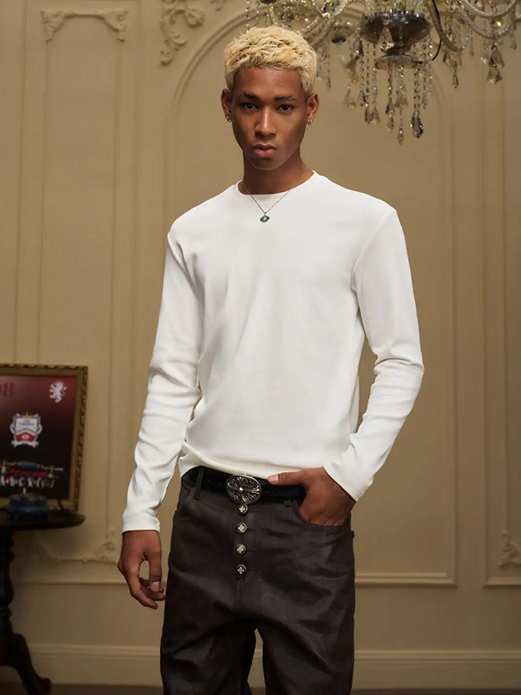 YADcrew | Logo Stretch Slim Fit Long Sleeve T-Shirt