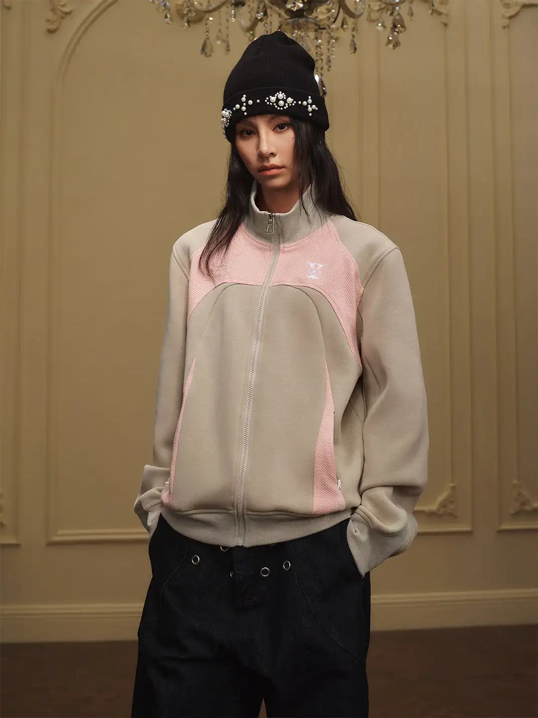 YADcrew | Color-Blocked Deconstructed Stand-Up Collar Coat