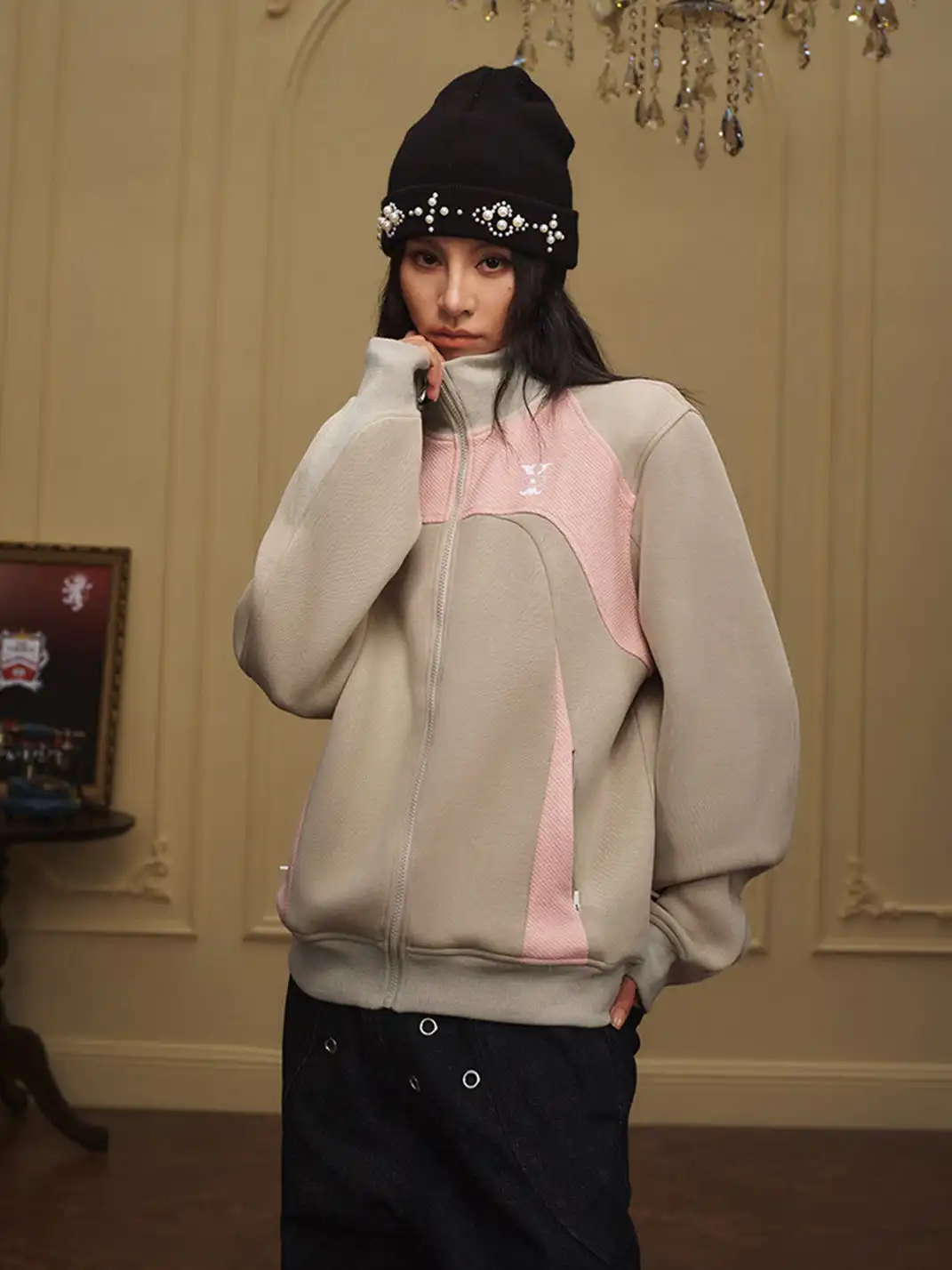 YADcrew | Color-Blocked Deconstructed Stand-Up Collar Coat