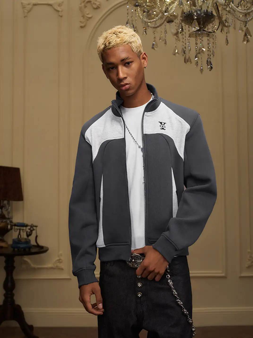 YADcrew | Color-Blocked Deconstructed Stand-Up Collar Coat