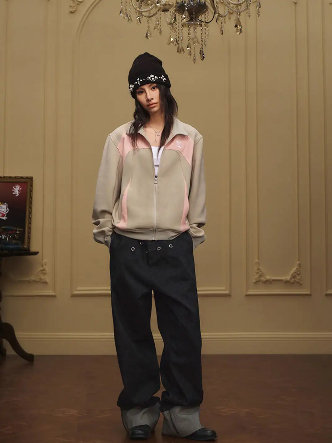 YADcrew | Color-Blocked Deconstructed Stand-Up Collar Coat