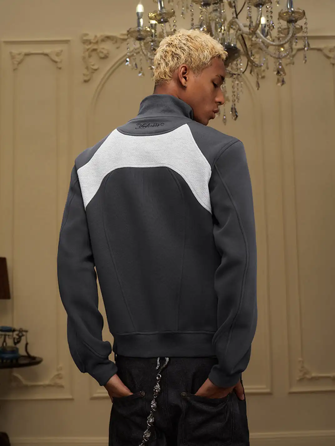 YADcrew | Color-Blocked Deconstructed Stand-Up Collar Coat