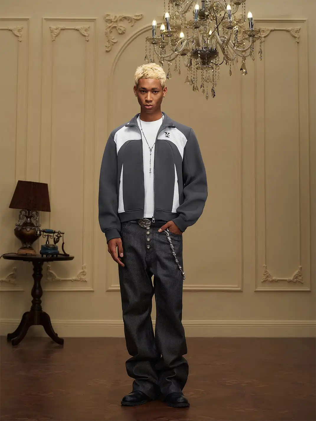 YADcrew | Color-Blocked Deconstructed Stand-Up Collar Coat