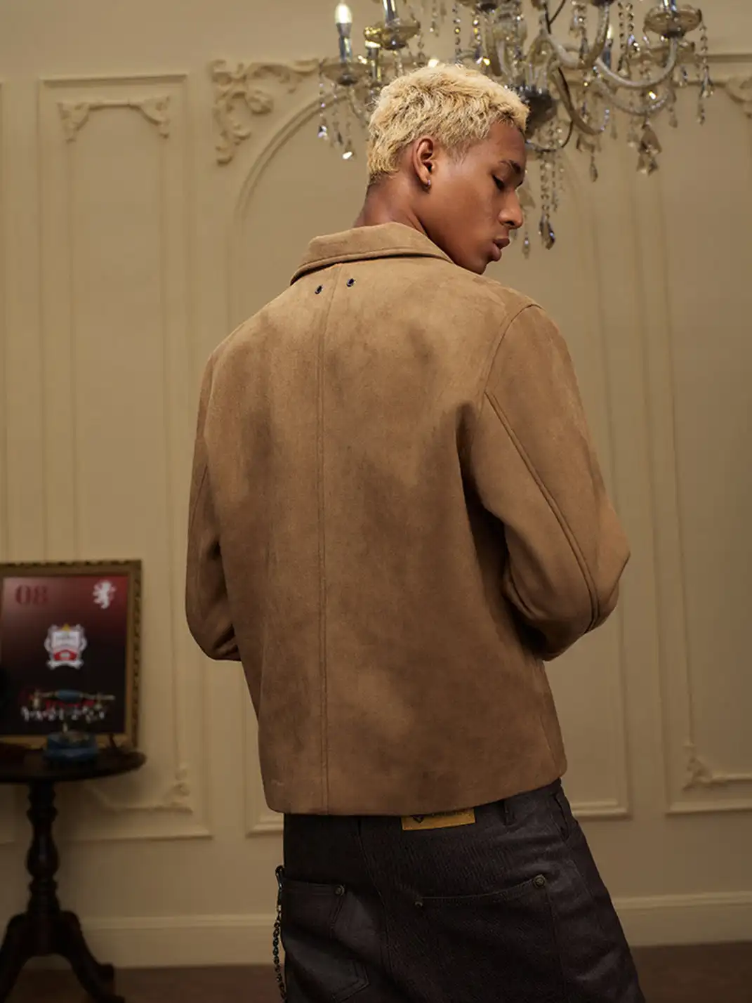YADcrew | Peace Dove Silhouette Patch Suede Lapel Jacket