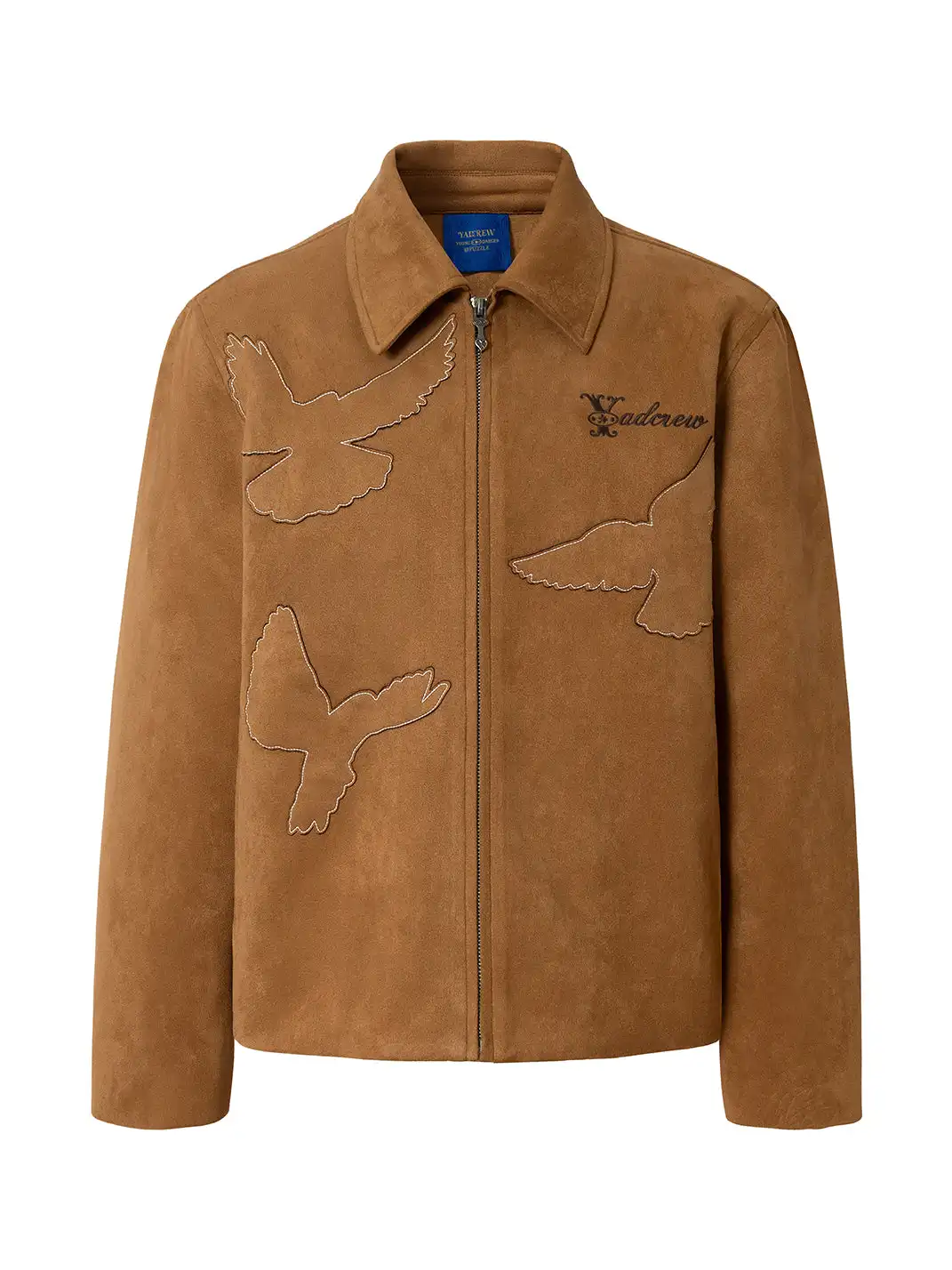 YADcrew | Peace Dove Silhouette Patch Suede Lapel Jacket