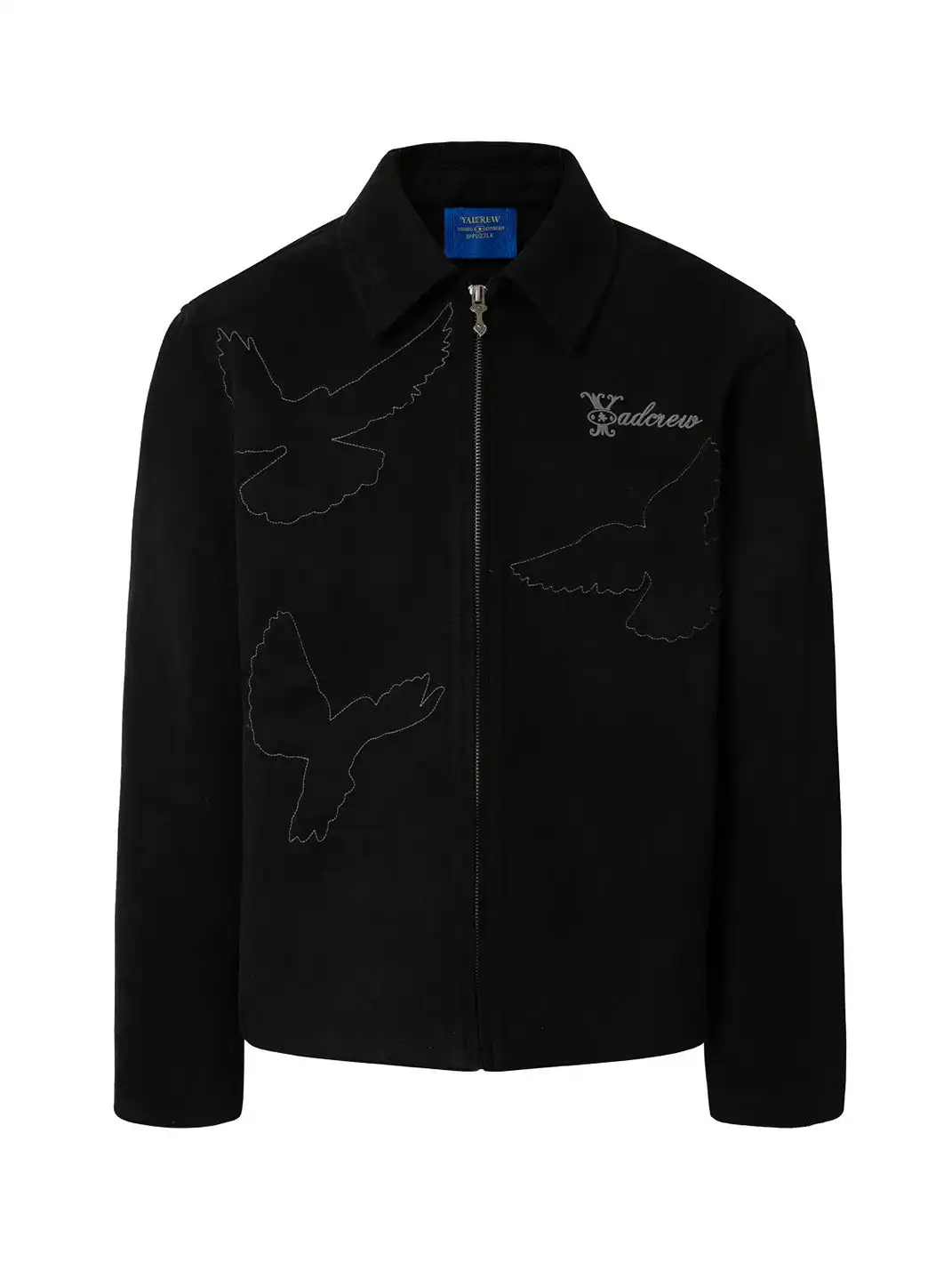 YADcrew | Peace Dove Silhouette Patch Suede Lapel Jacket