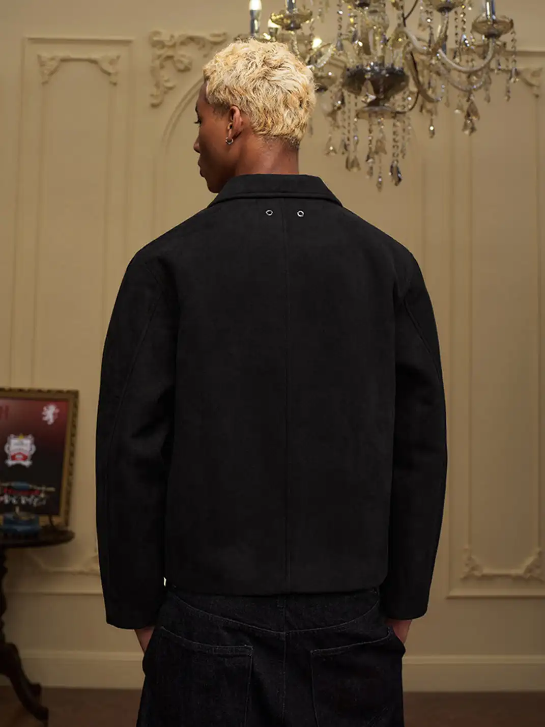 YADcrew | Peace Dove Silhouette Patch Suede Lapel Jacket