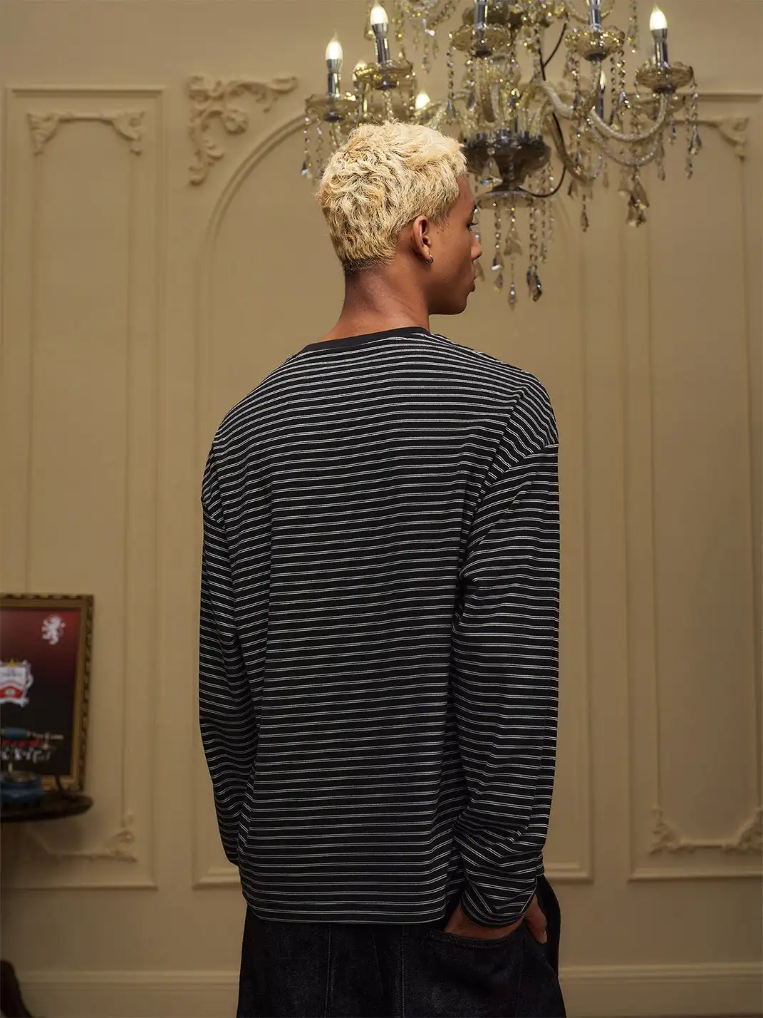 YADcrew | Double Lion Print Striped T-shirt