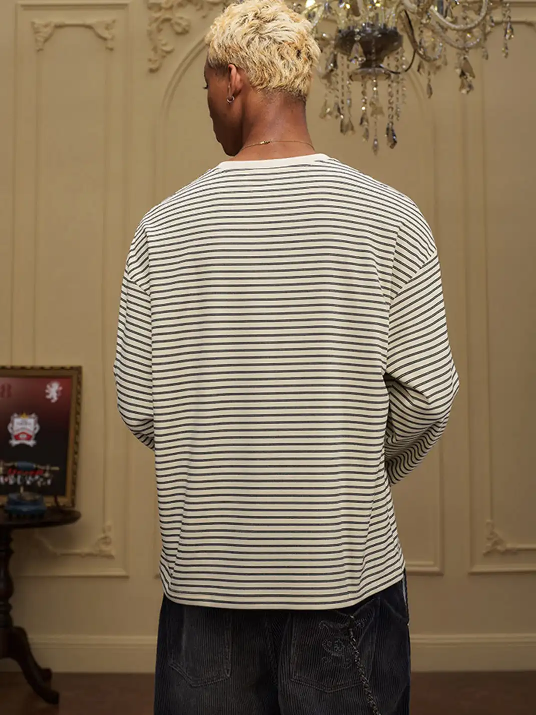 YADcrew | Double Lion Print Striped T-shirt