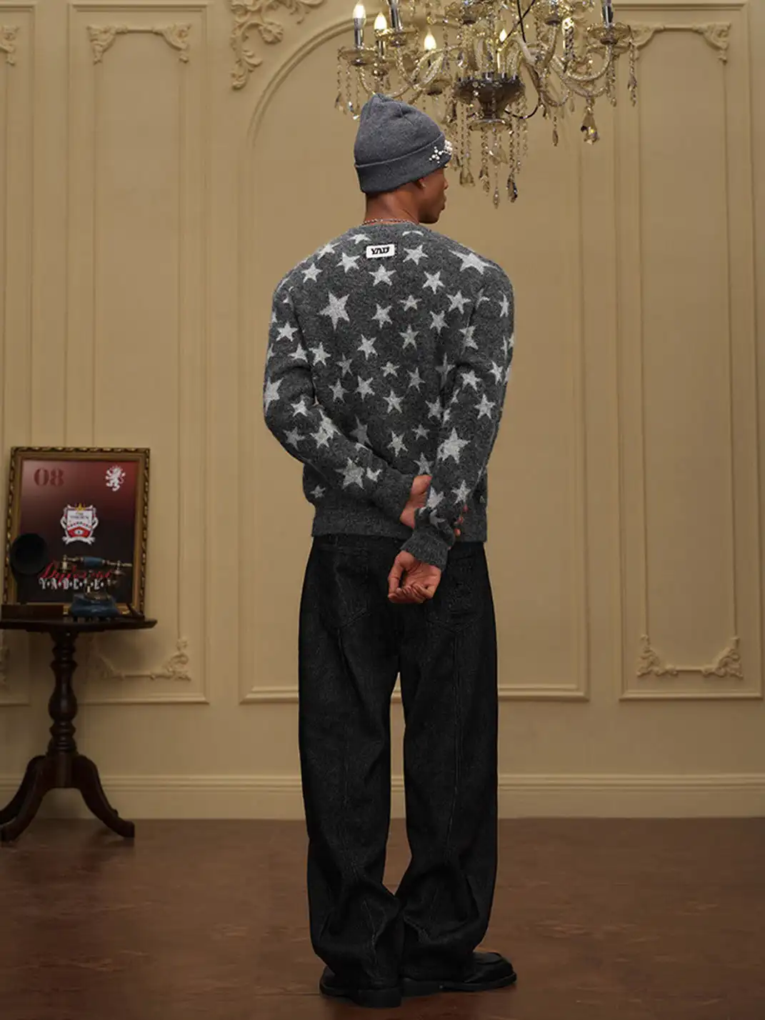 YADcrew | Star Jacquard Faux Cashmere Crew Neck Sweater