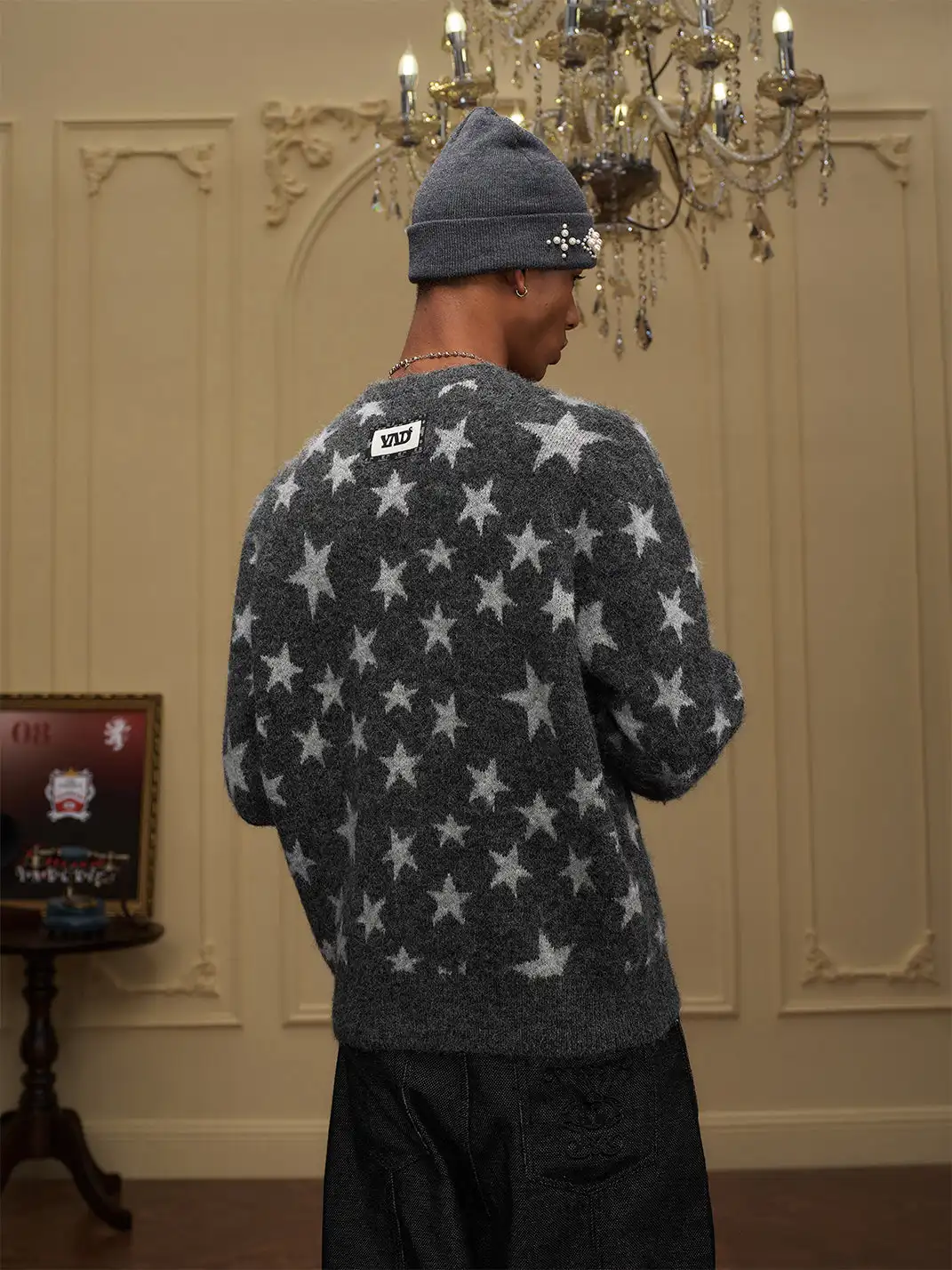 YADcrew | Star Jacquard Faux Cashmere Crew Neck Sweater