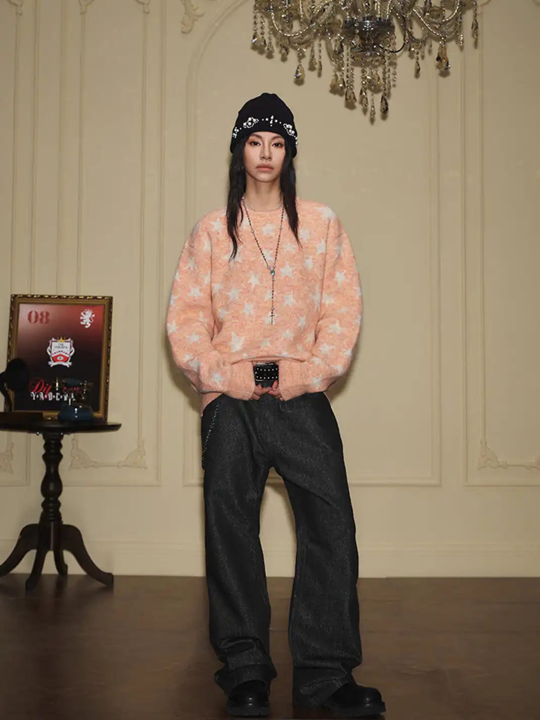 YADcrew | Star Jacquard Faux Cashmere Crew Neck Sweater