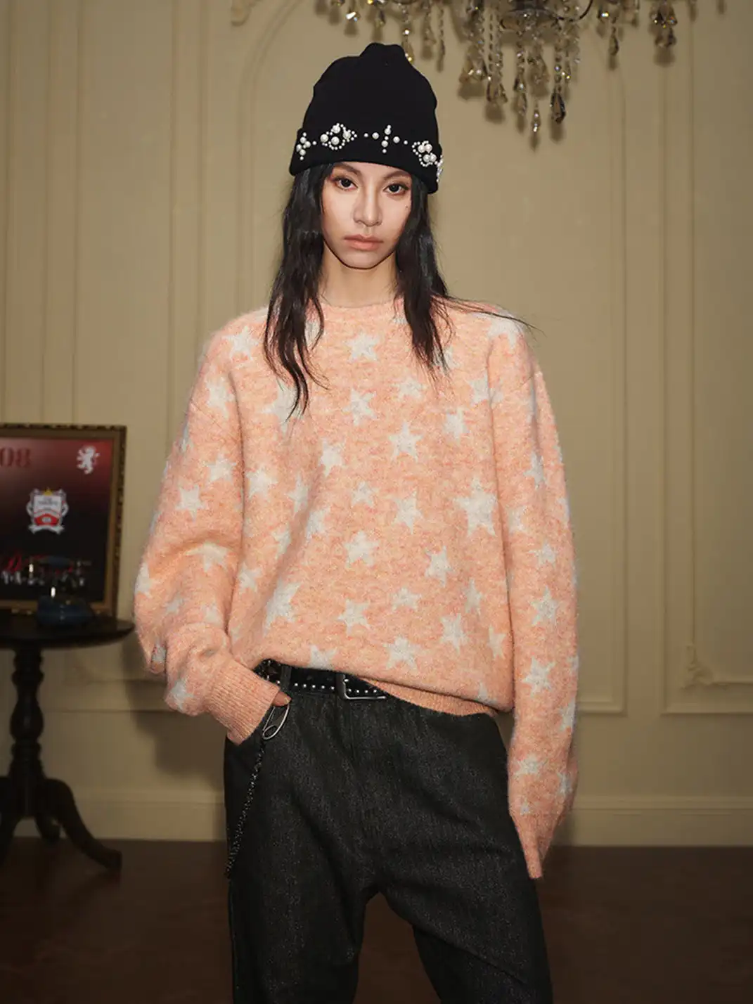 YADcrew | Star Jacquard Faux Cashmere Crew Neck Sweater