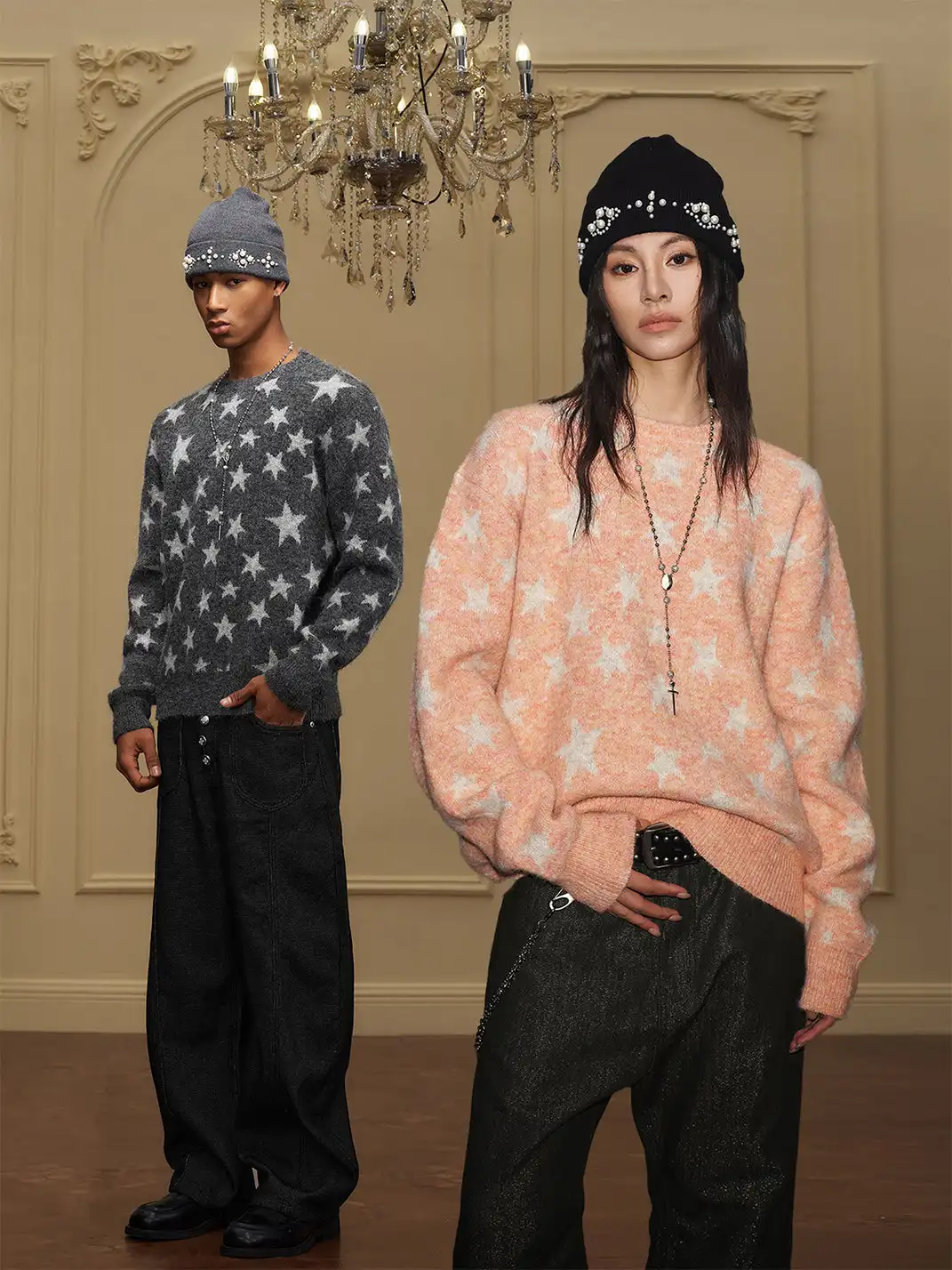 YADcrew | Star Jacquard Faux Cashmere Crew Neck Sweater