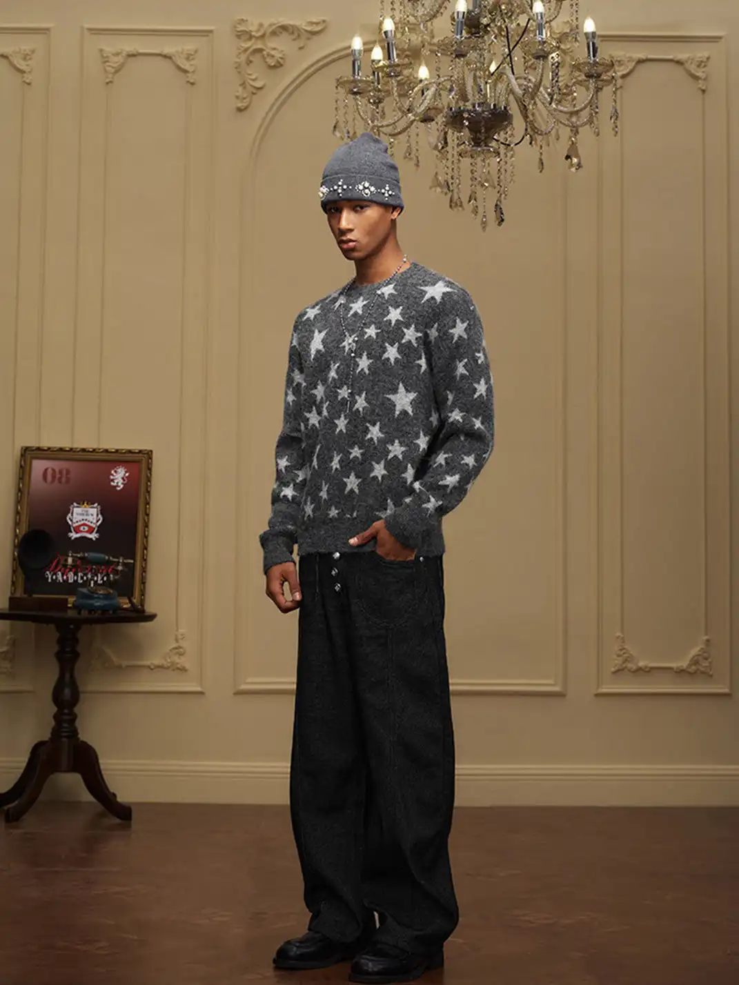 YADcrew | Star Jacquard Faux Cashmere Crew Neck Sweater