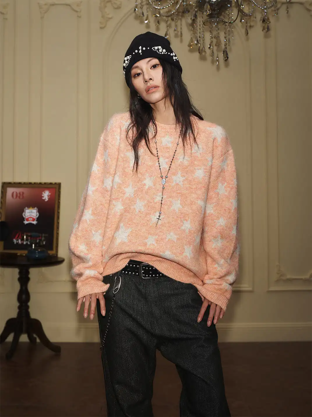 YADcrew | Star Jacquard Faux Cashmere Crew Neck Sweater