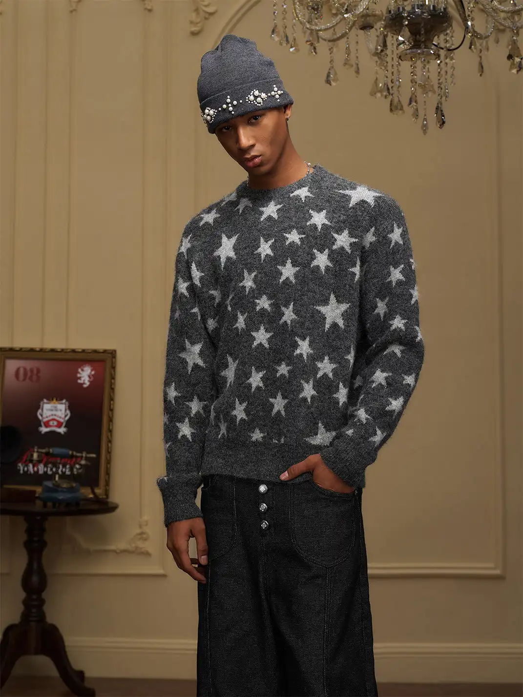 YADcrew | Star Jacquard Faux Cashmere Crew Neck Sweater