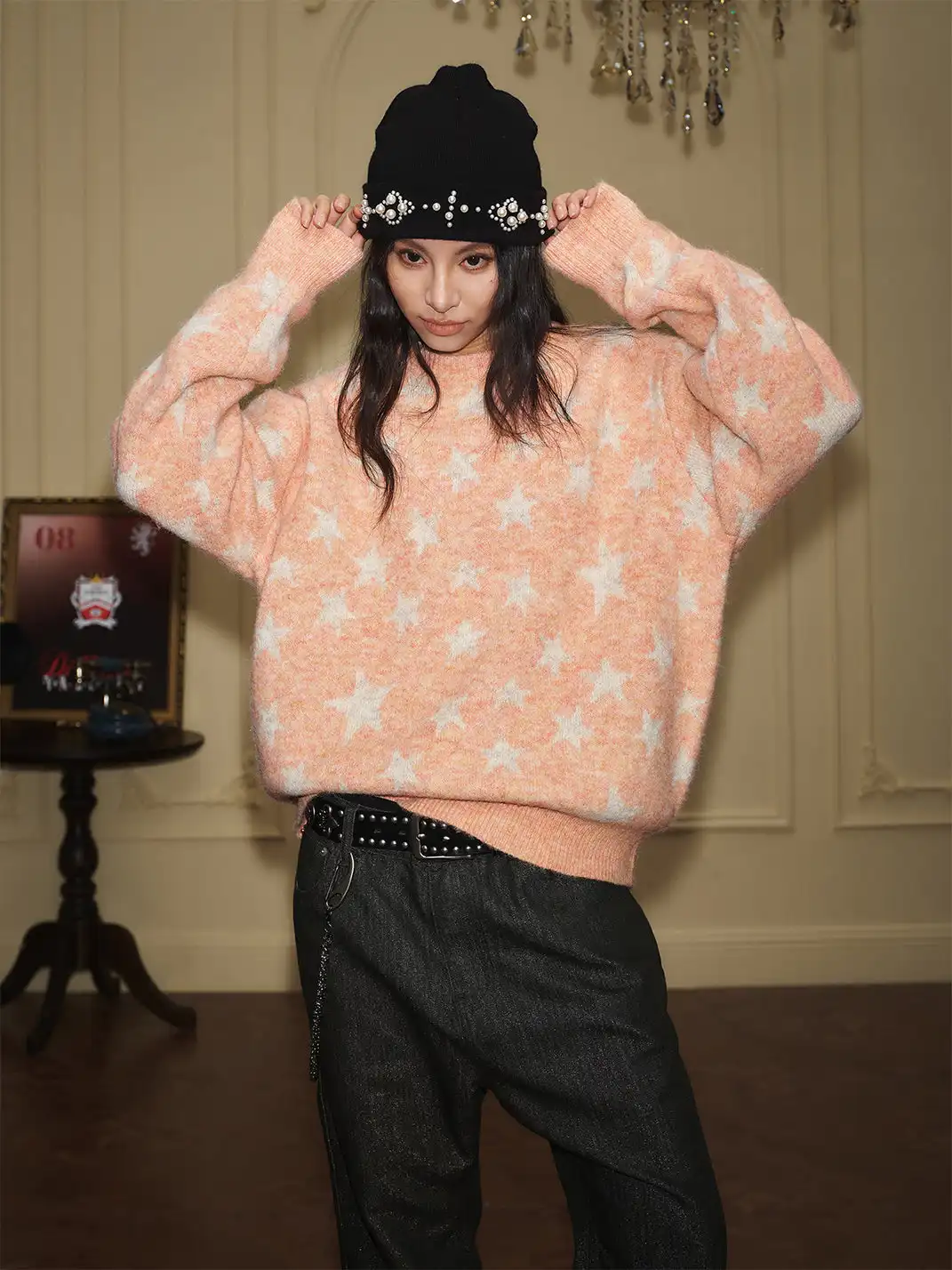 YADcrew | Star Jacquard Faux Cashmere Crew Neck Sweater